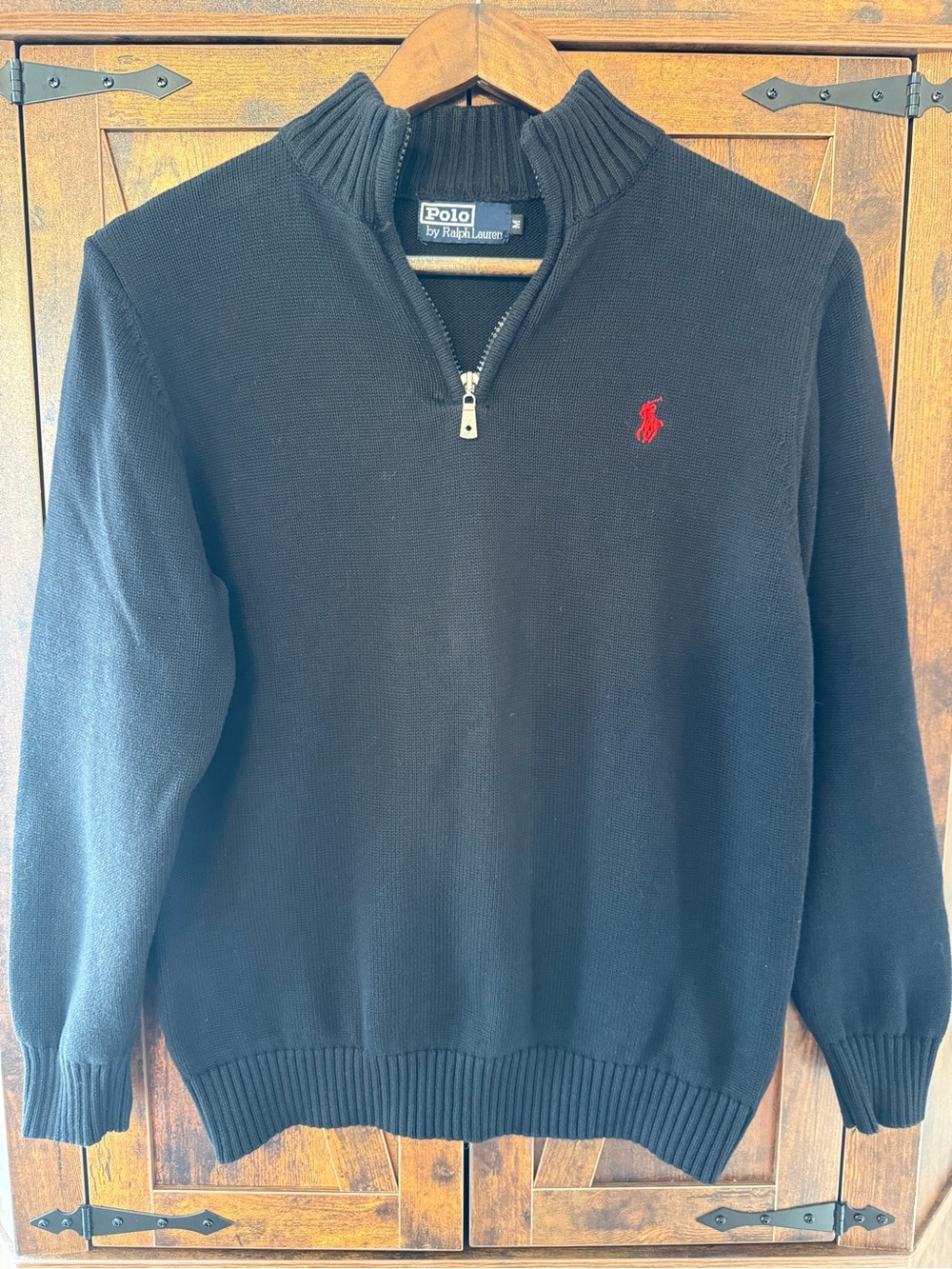 Polo by Ralph Lauren Black Quarter-Zip Sweater size medium made smaller